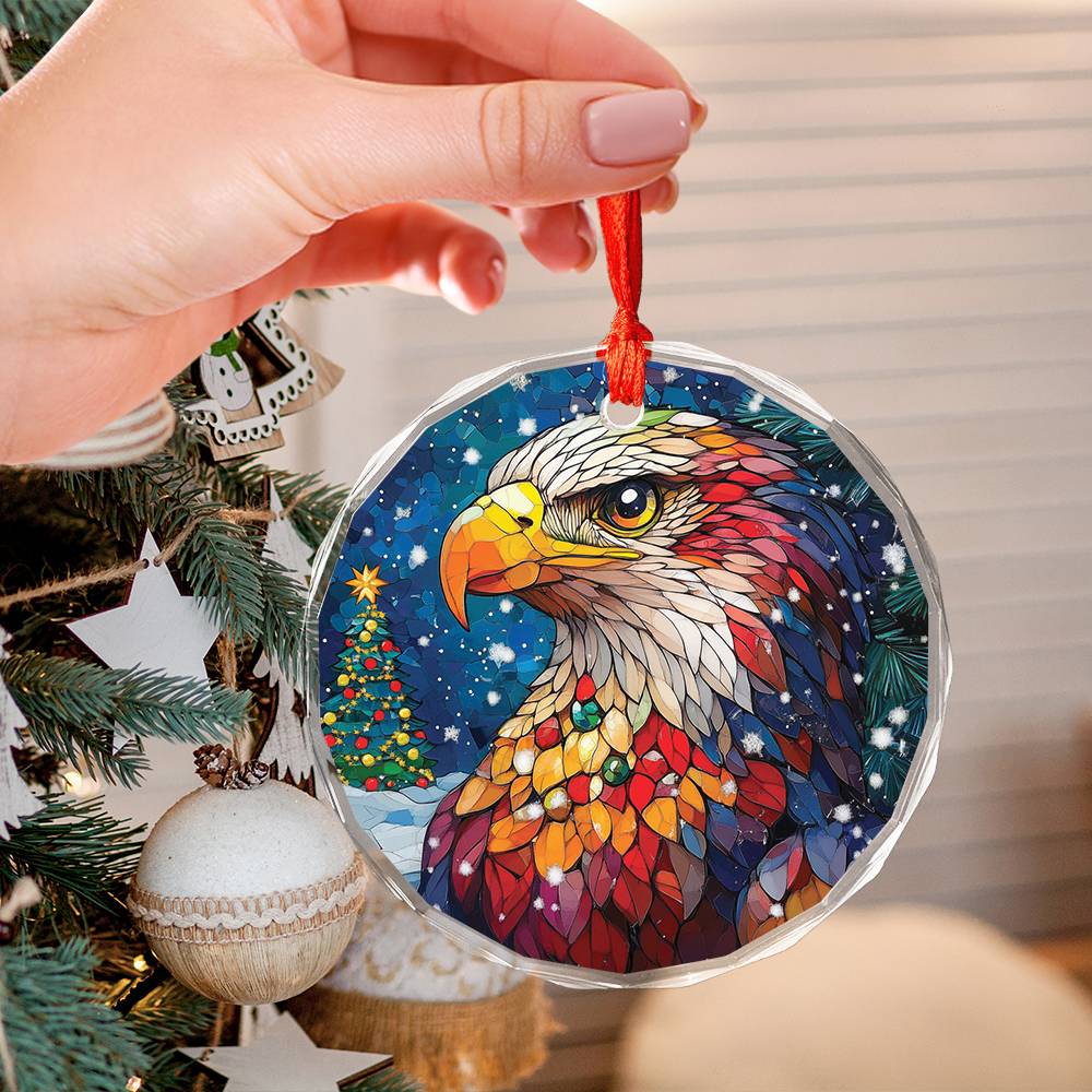 Beautiful Eagle Christmas Night Design 3 Glass Ornament