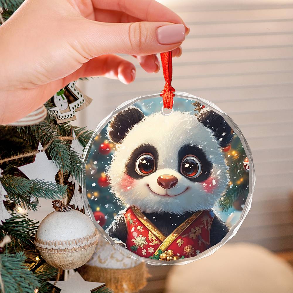 Beautiful Angus Panda Christmas Night Design 4 Glass Ornament