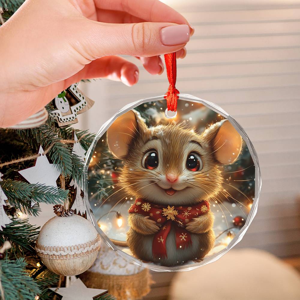 Beautiful Angus Mice Christmas Night Design 2 Glass Ornament