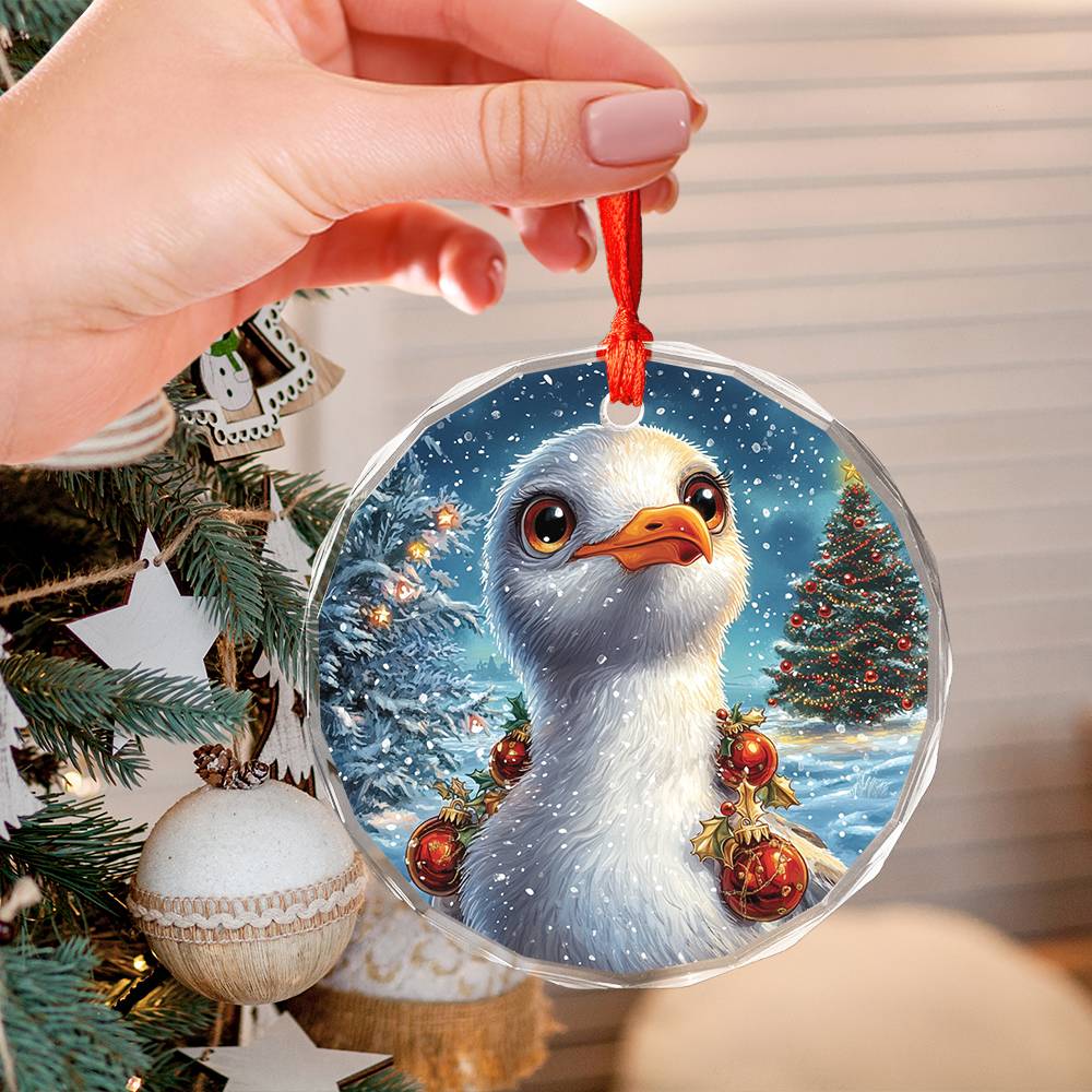 Beautiful Seagull Christmas Night Design 2 Glass Ornament