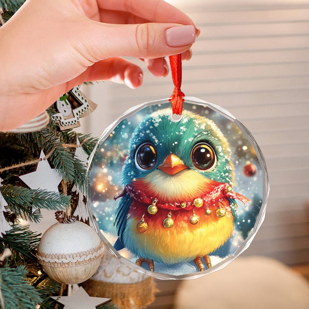 Beautiful Songbird Christmas Night Design 3 Glass Ornament