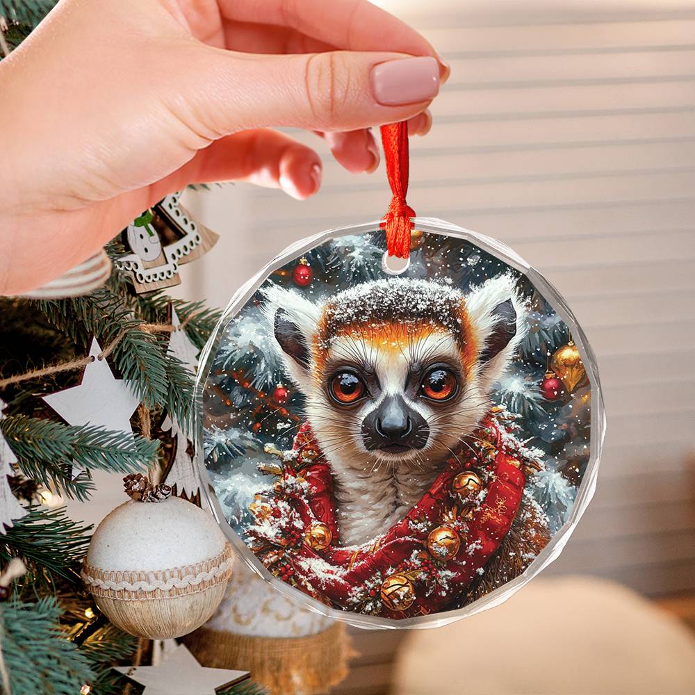 Beautiful Angus Lemur Christmas Night Design 2 Glass Ornament
