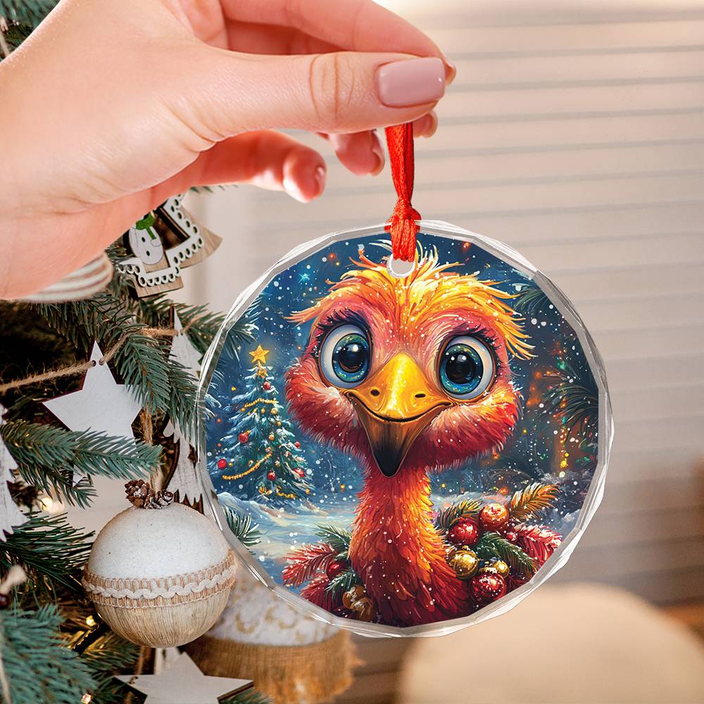 Beautiful Flamingo Christmas Night Design 3 Glass Ornament