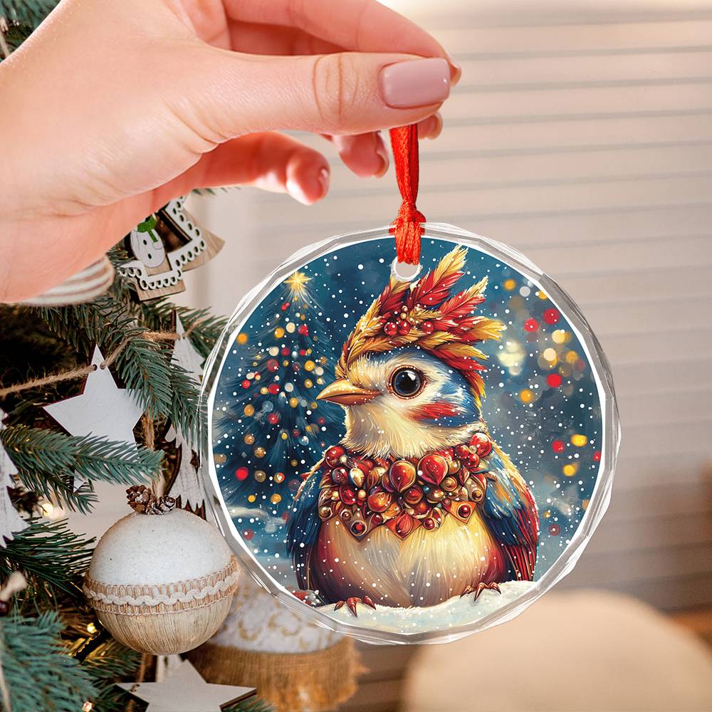 Beautiful Songbird Christmas Night Design 4 Glass Ornament