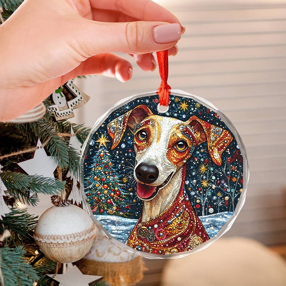 Beautiful Whippet Dog Christmas Night Design 1 Glass Ornament