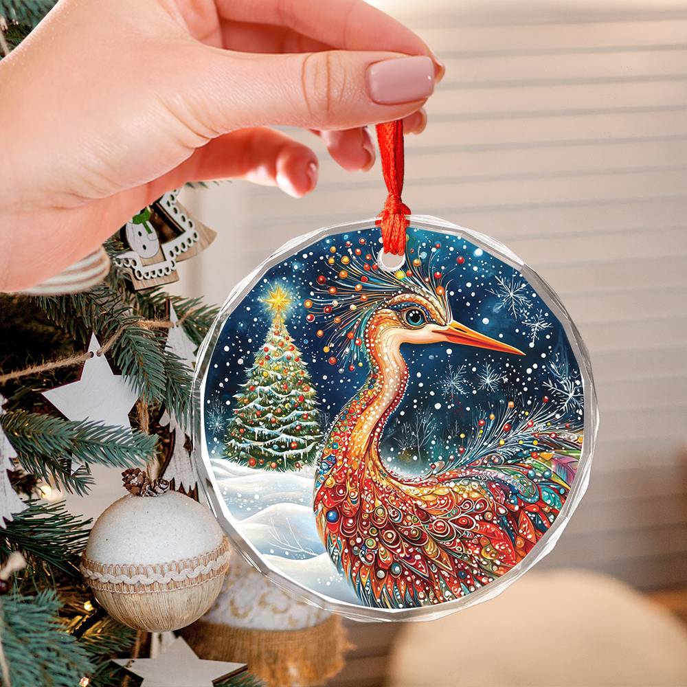 Beautiful Heron Christmas Night Design 1 Glass Ornament