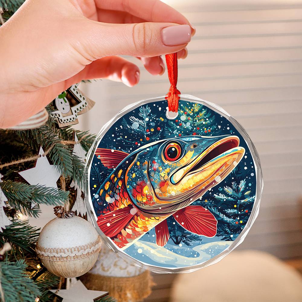 Beautiful Angus Wahoo Fish Christmas Night Design 1 Glass Ornament