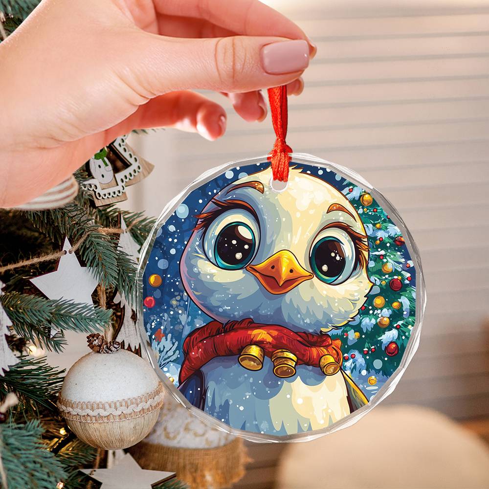 Beautiful Seagull Christmas Night Design 1 Glass Ornament