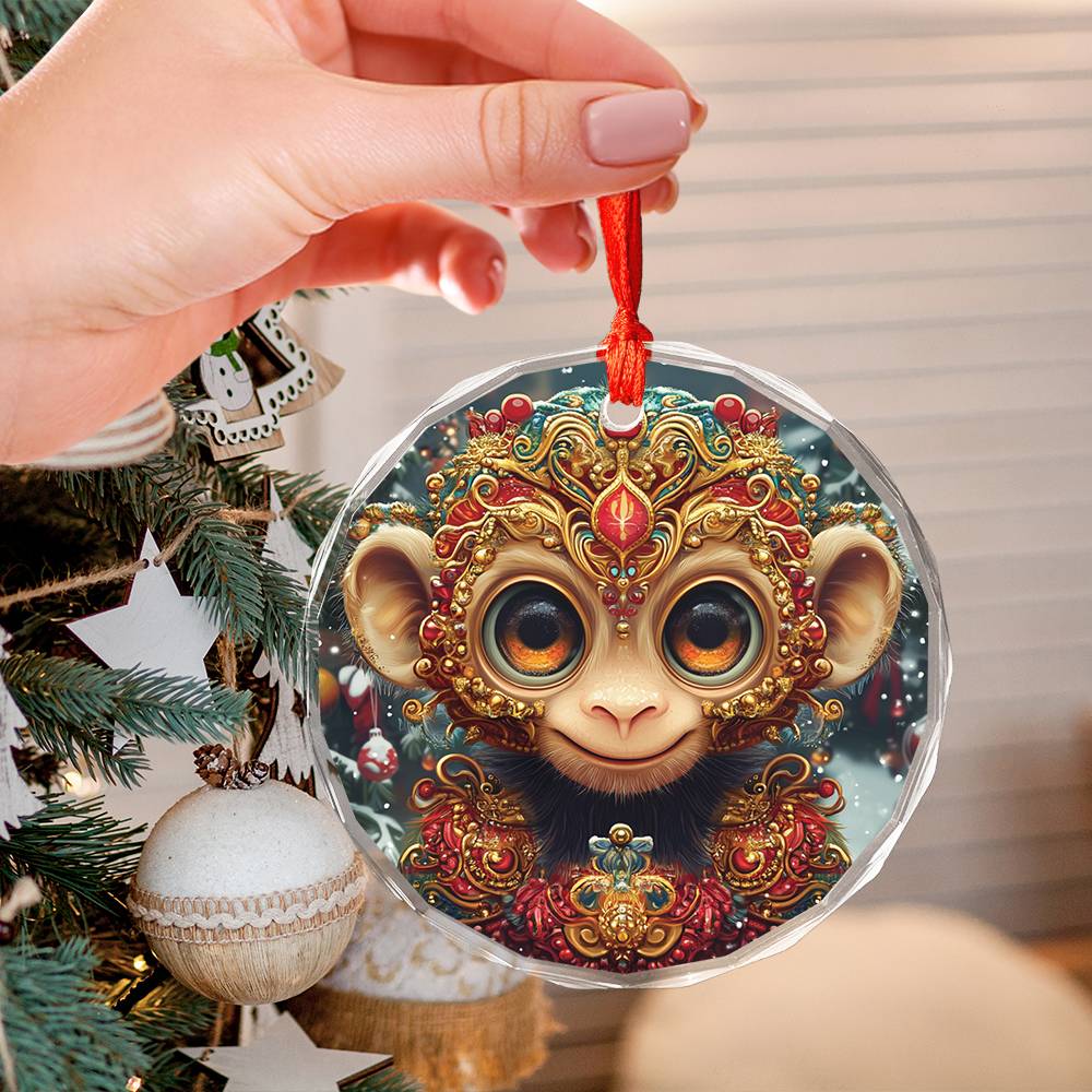 Beautiful Angus Monkey Christmas Night Design 1 Glass Ornament