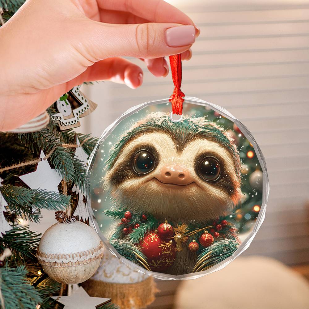 Beautiful Angus Sloth Christmas Night Design 2 Glass Ornament