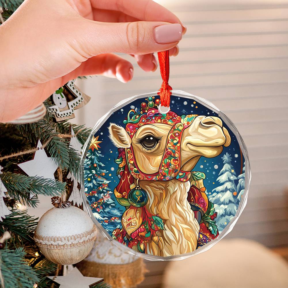 Beautiful Camel Christmas Night Design 1 Glass Ornament