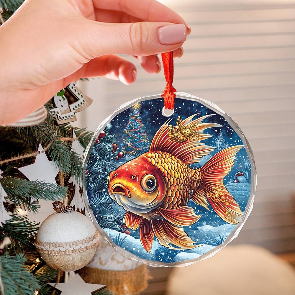 Beautiful Angus Goldfish Christmas Night Design 1 Glass Ornament