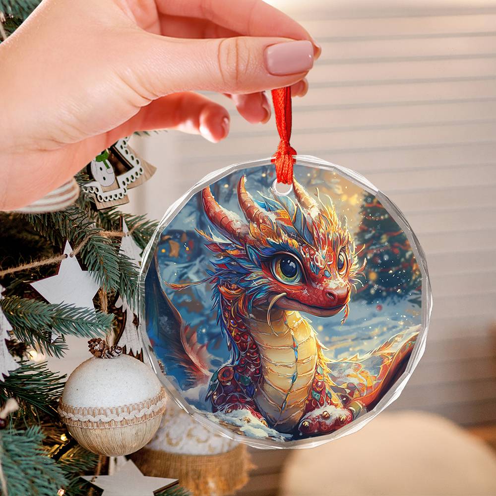 Beautiful Angus Dragon Christmas Night Design 1 Glass Ornament