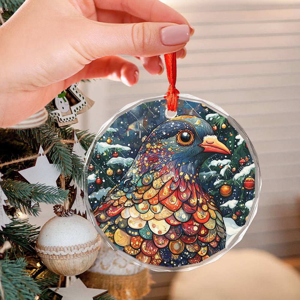 Beautiful Pigeon Christmas Night Design 4 Glass Ornament