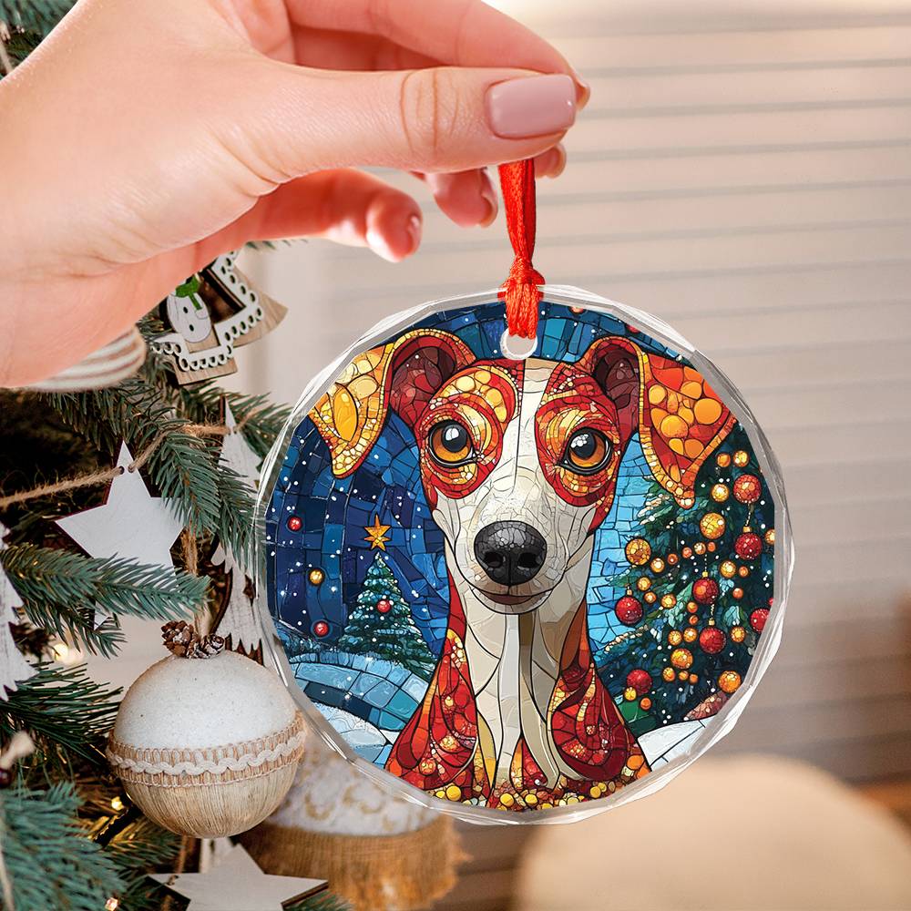 Beautiful Whippet Dog Christmas Night Design 3 Glass Ornament