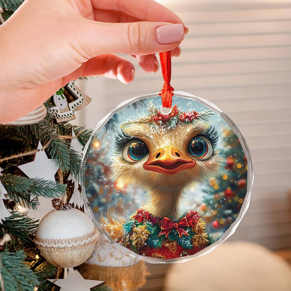 Beautiful Ostrich Christmas Night Design 2 Glass Ornament