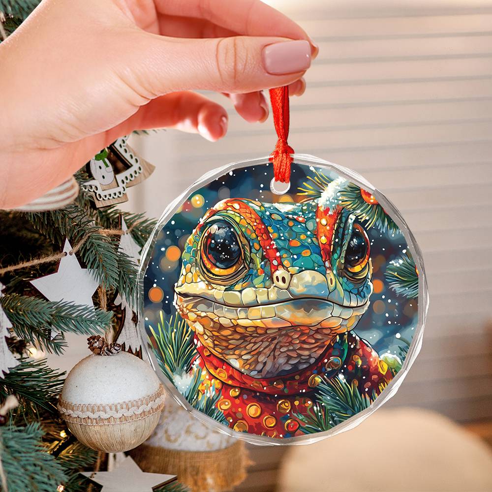 Beautiful Angus Lizard Christmas Night Design 1 Glass Ornament
