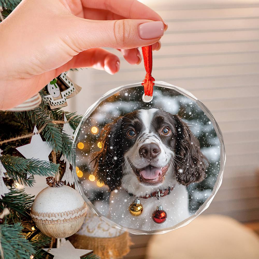 Beautiful English Springer Spaniel Dog Christmas Night Design 4 Glass Ornament
