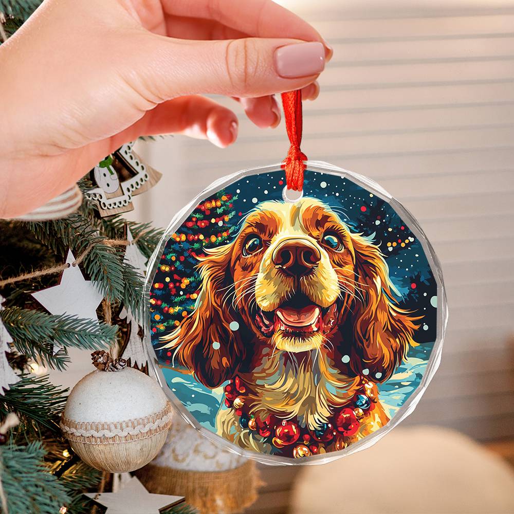 Beautiful English Cocker Spaniel Dog Christmas Night Design 2 Glass Ornament