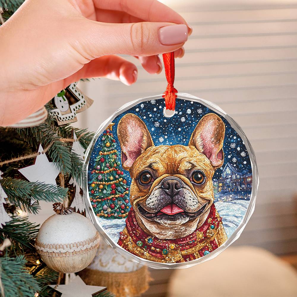 Beautiful Angus Bulldog Christmas Night Design 2 Glass Ornament