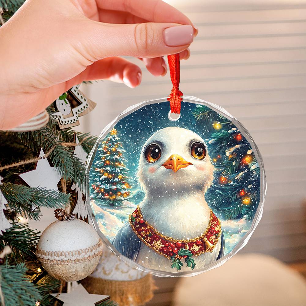 Beautiful Seagull Christmas Night Design 4 Glass Ornament