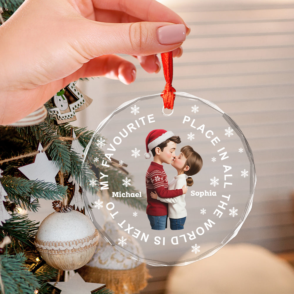 Christmas Couple Sideview You Are My Favorite By Far - Personalized Circle Glass Ornament