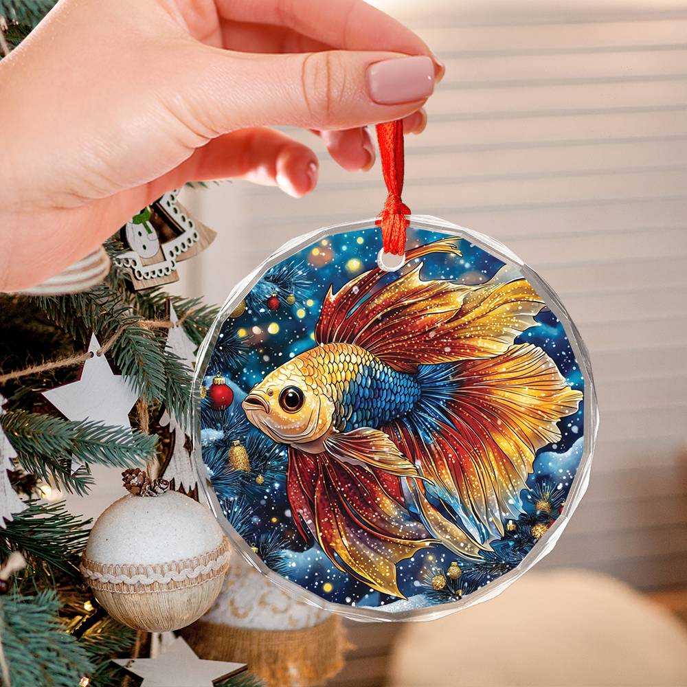 Beautiful Angus Betta Fish Christmas Night Design 2 Glass Ornament