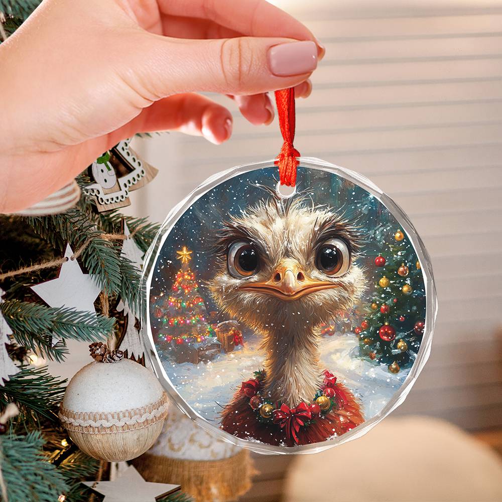 Beautiful Ostrich Christmas Night Design 3 Glass Ornament