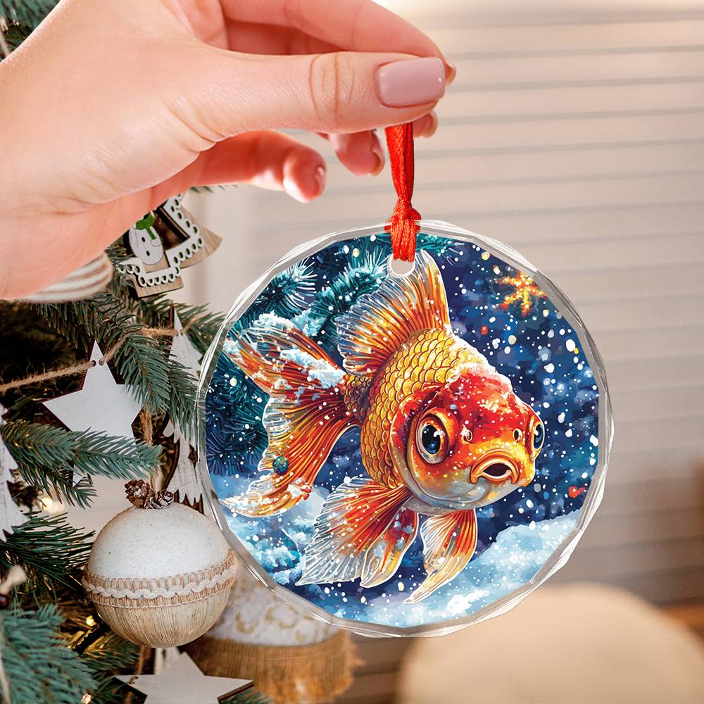 Beautiful Angus Goldfish Christmas Night Design 3 Glass Ornament