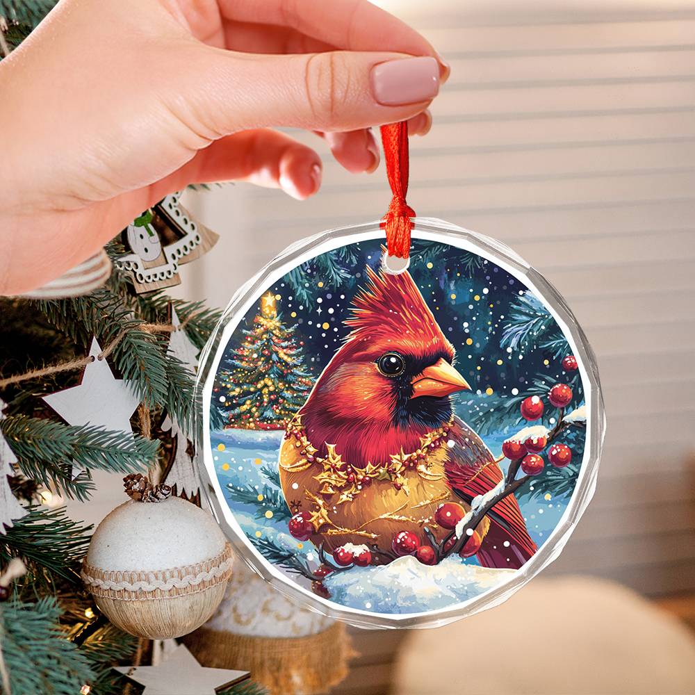 Beautiful Cardinal Christmas Night Design 4 Glass Ornament