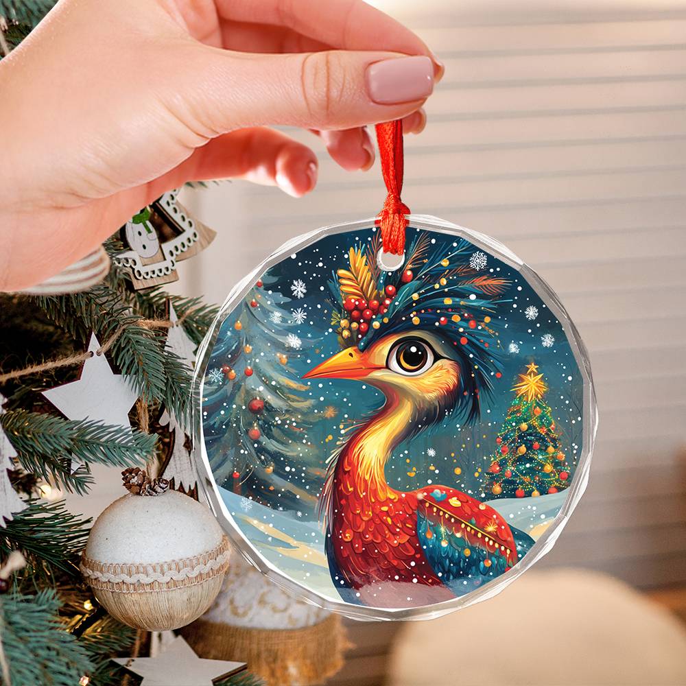 Beautiful Heron Christmas Night Design 3 Glass Ornament