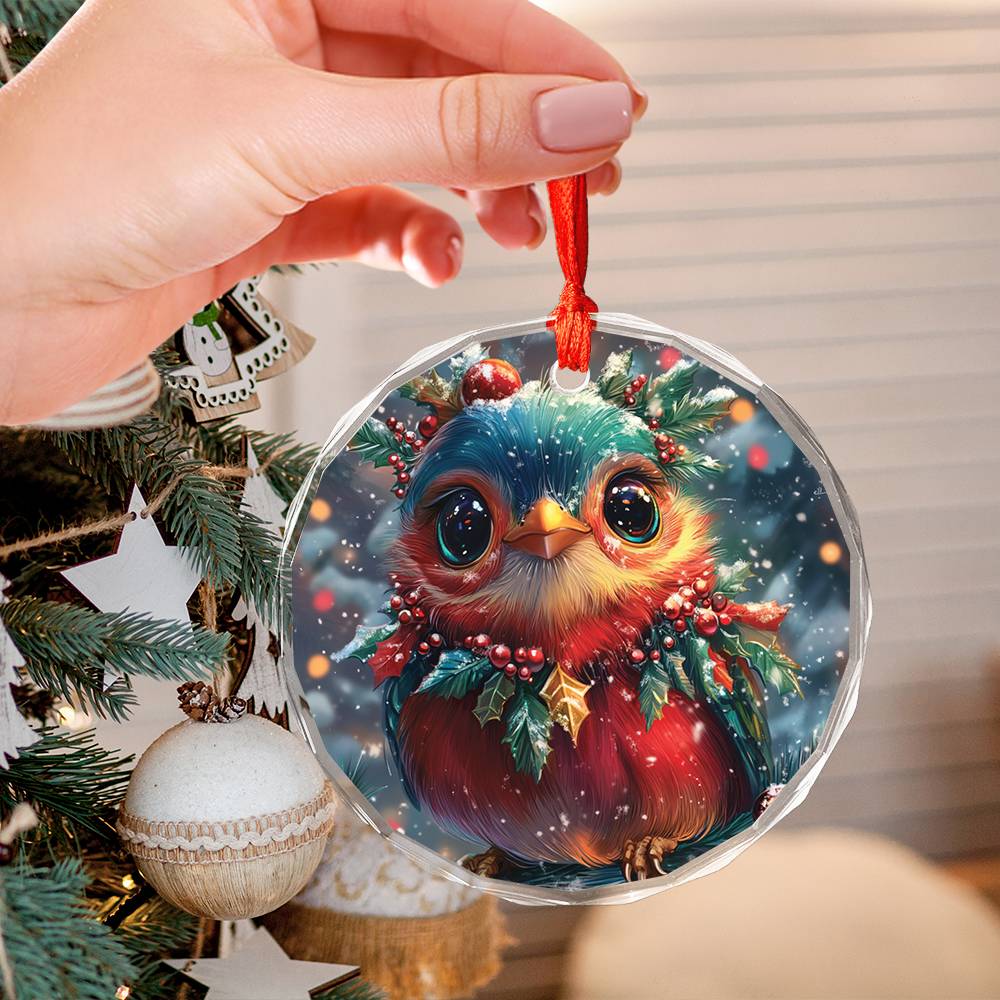 Beautiful Songbird Christmas Night Design 2 Glass Ornament
