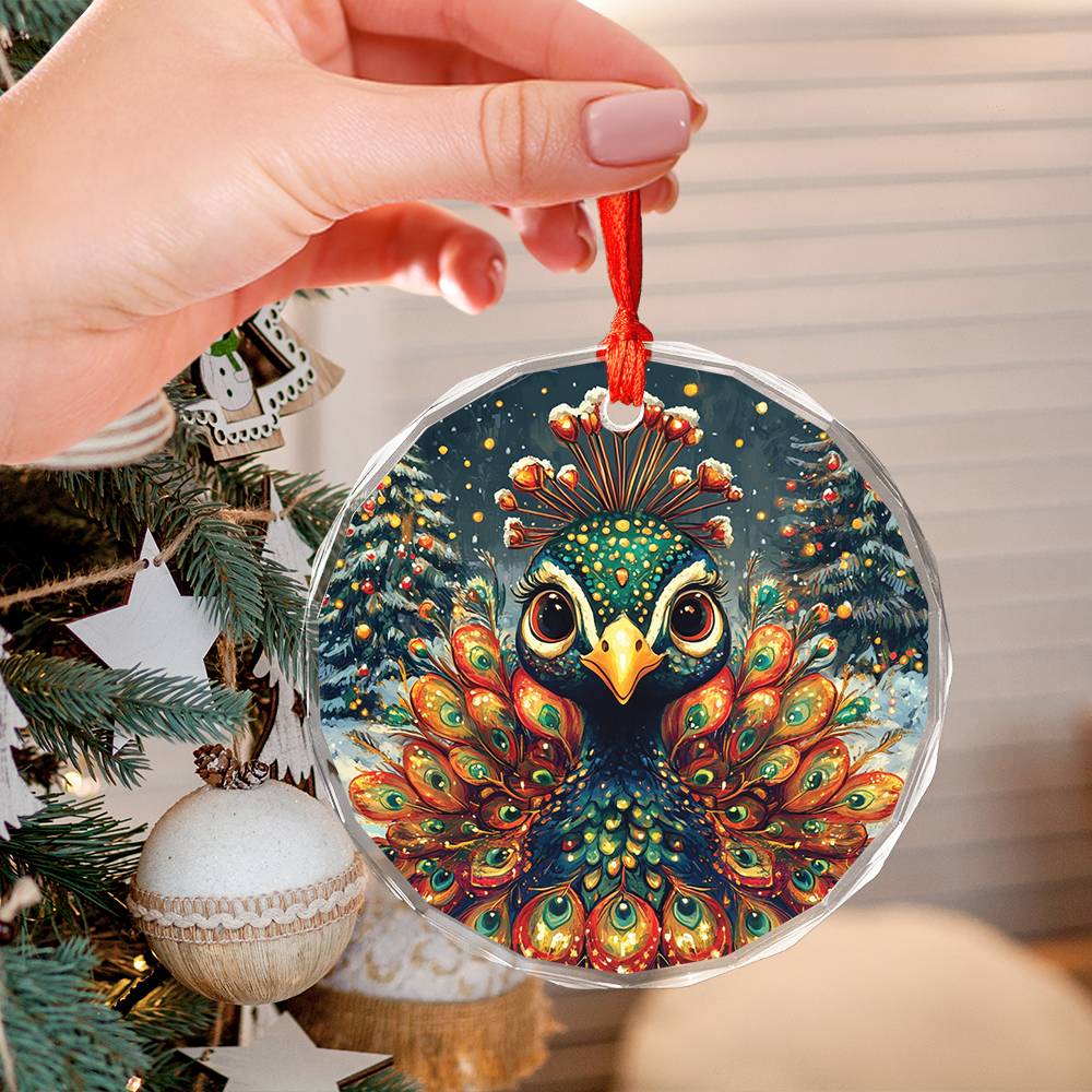 Beautiful Peacock Christmas Night Design 1 Glass Ornament