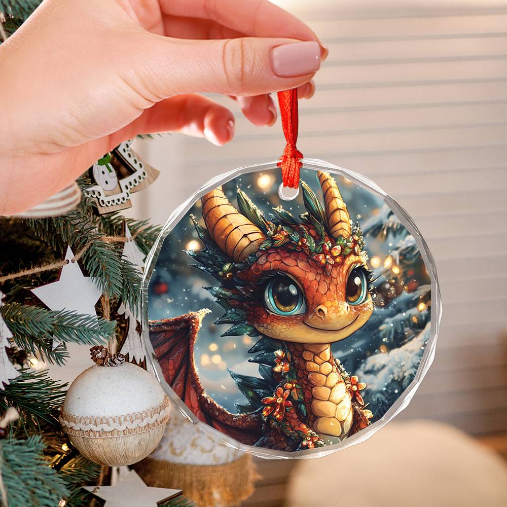 Beautiful Angus Dragon Christmas Night Design 4 Glass Ornament