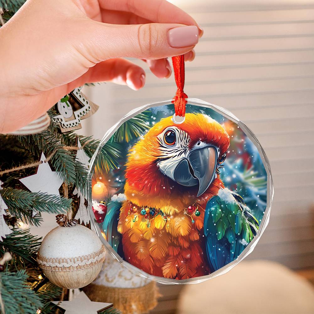 Beautiful Parrot Christmas Night Design 2 Glass Ornament