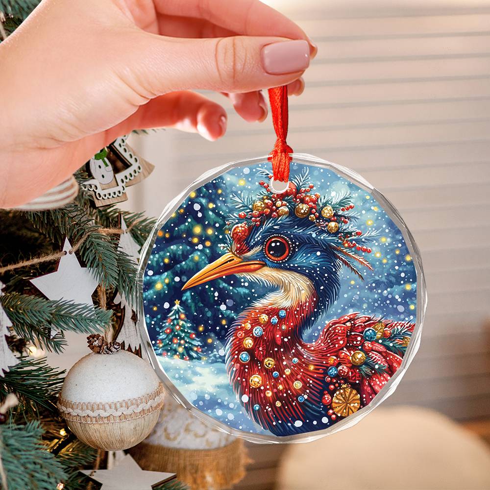 Beautiful Heron Christmas Night Design 2 Glass Ornament