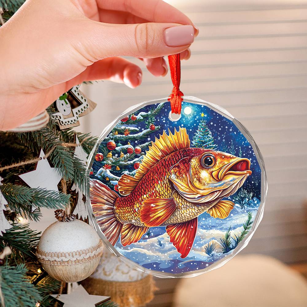 Beautiful Angus Bass fish Christmas Night Design 1 Glass Ornament