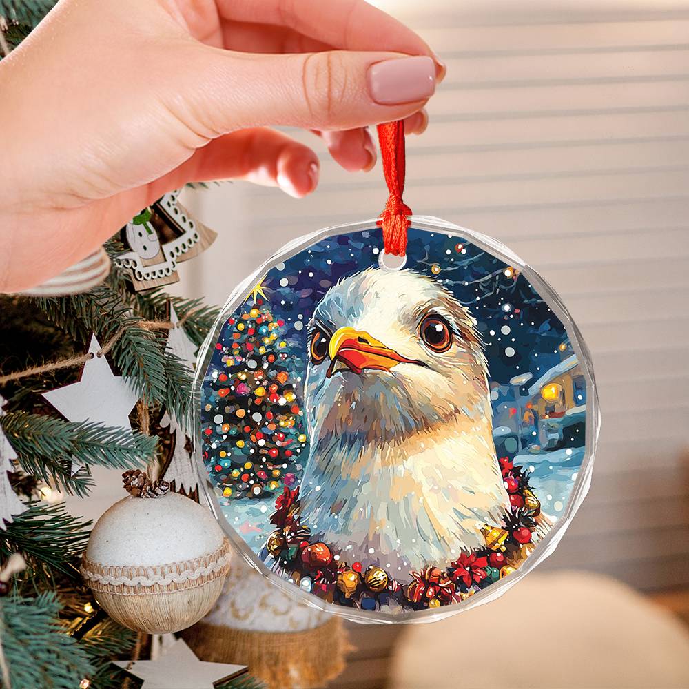 Beautiful Seagull Christmas Night Design 3 Glass Ornament