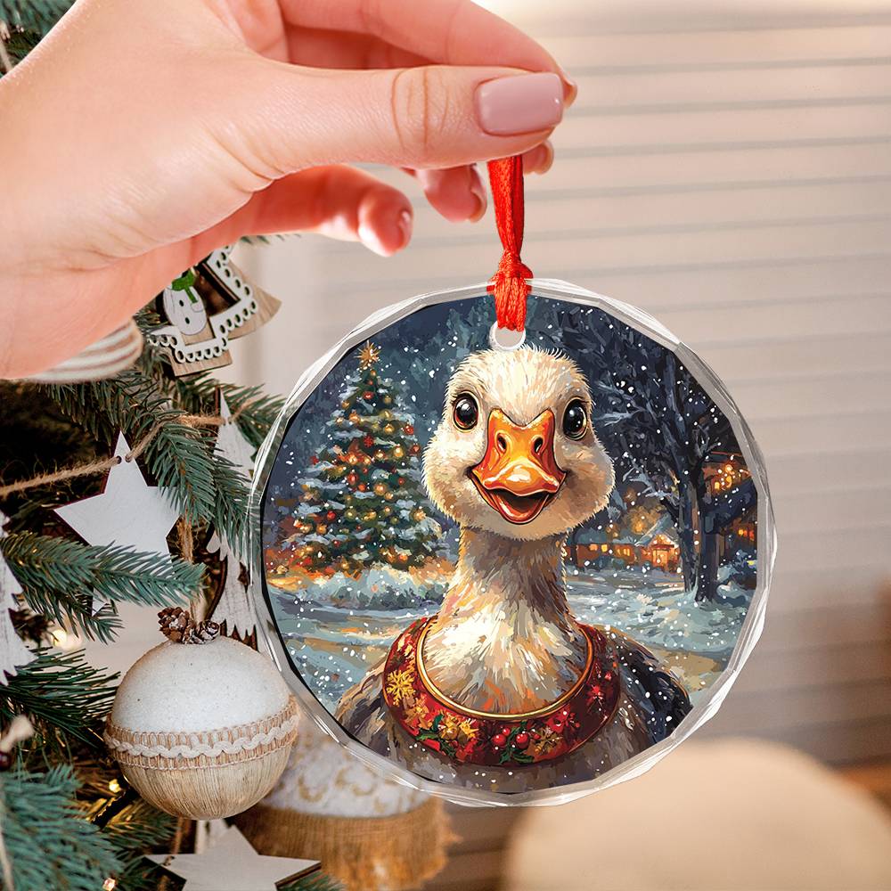 Beautiful Goose Christmas Night Design 2 Glass Ornament