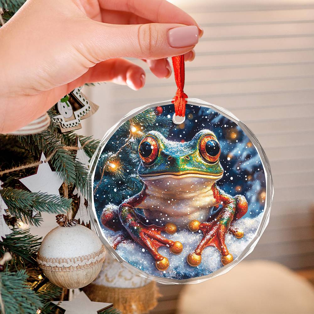 Beautiful Angus Frog Christmas Night Design 1 Glass Ornament