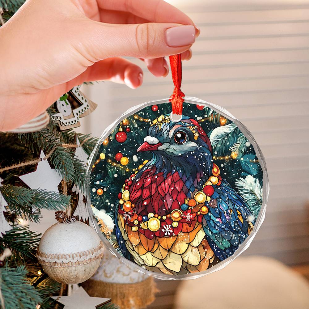 Beautiful Pigeon Christmas Night Design 3 Glass Ornament