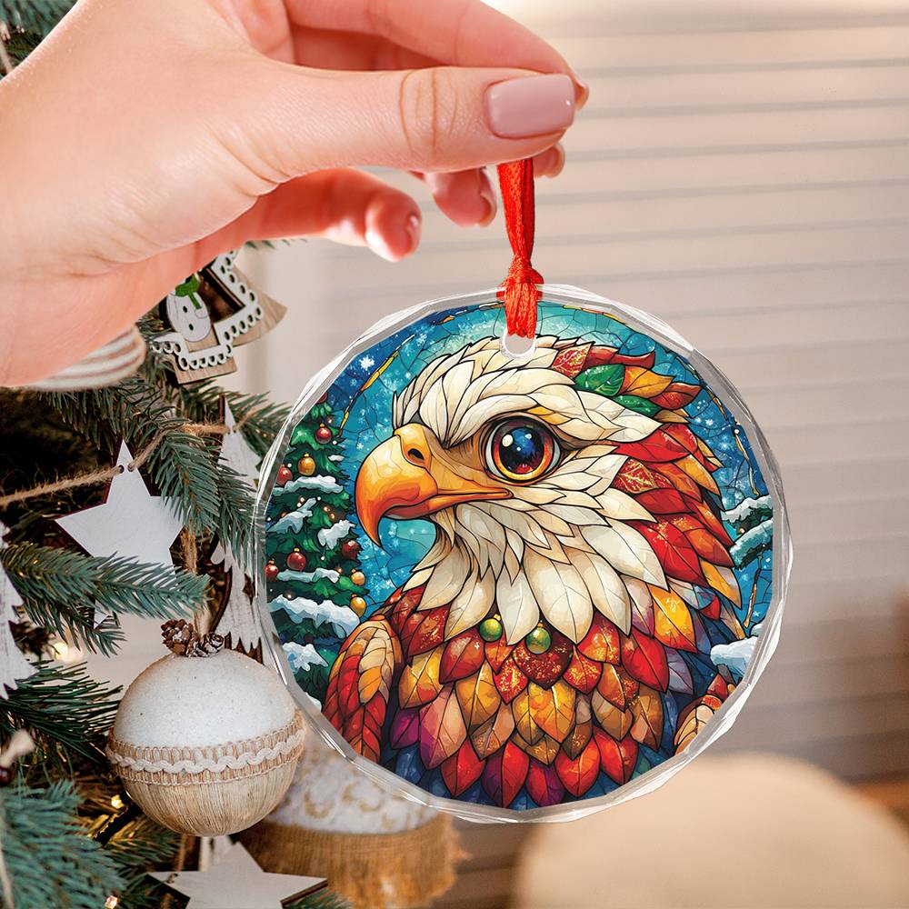 Beautiful Eagle Christmas Night Design 4 Glass Ornament