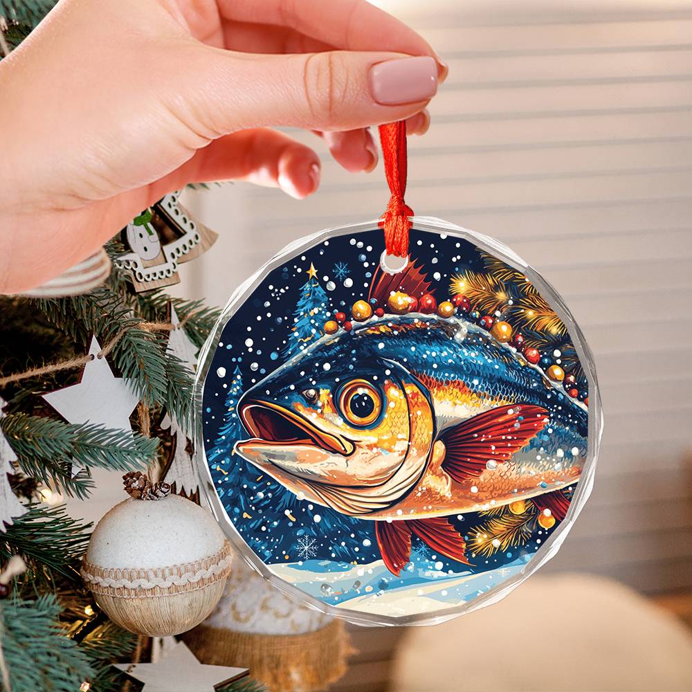 Beautiful Angus Tuna Fish Christmas Night Design 1 Glass Ornament