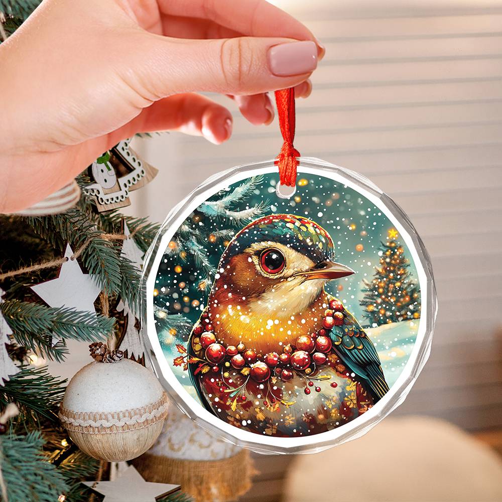Beautiful Thrush Christmas Night Design 2 Glass Ornament