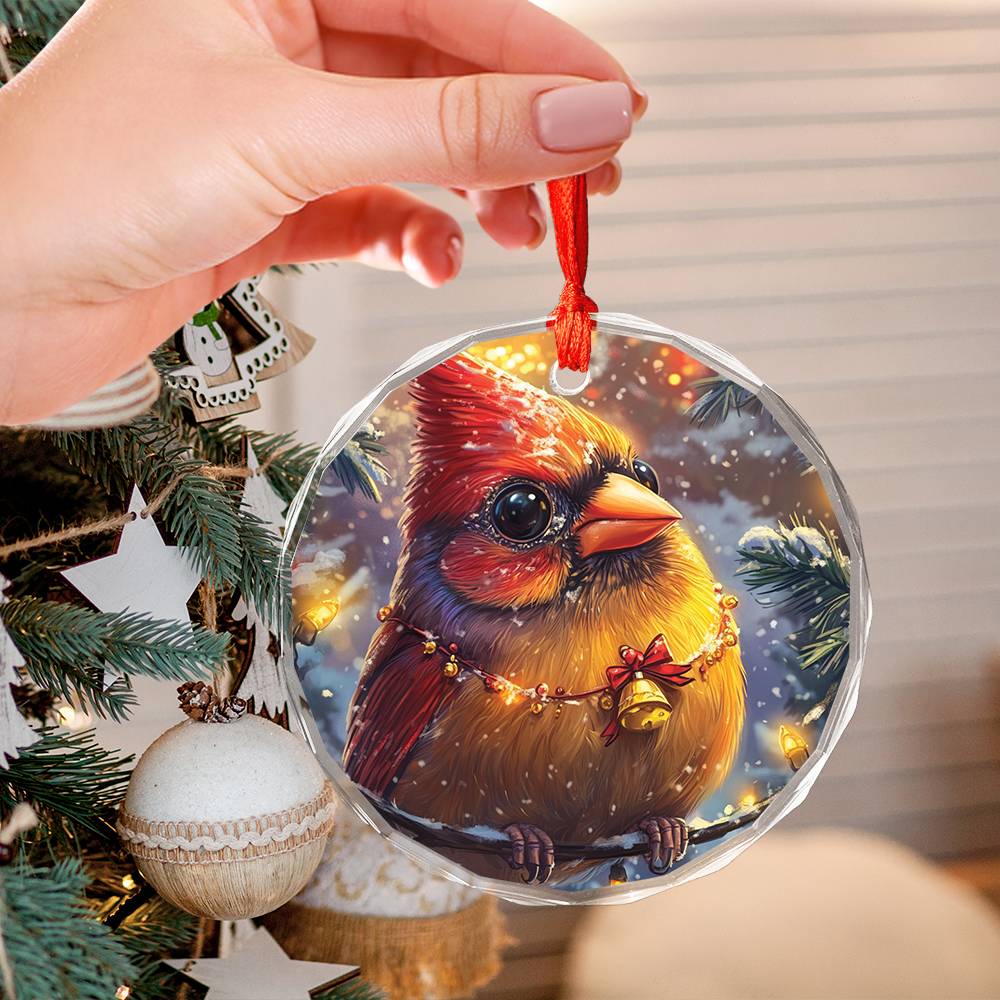 Beautiful Cardinal Christmas Night Design 2 Glass Ornament
