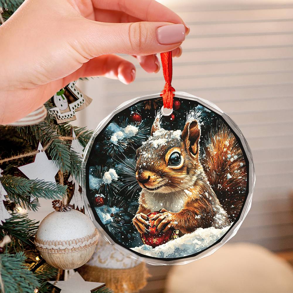 Beautiful Angus Squirrel Christmas Night Design 3 Glass Ornament