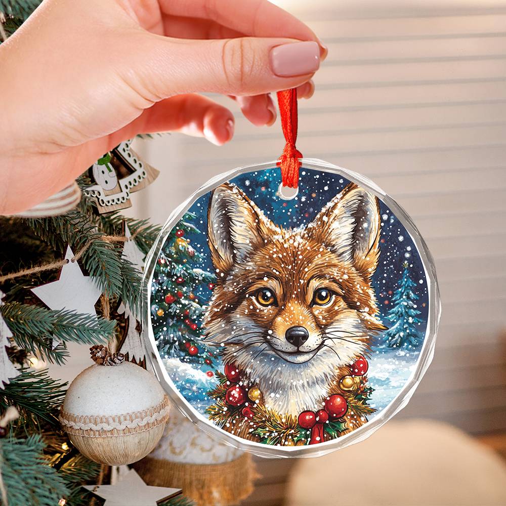 Beautiful Angus Coyote Christmas Night Design 1 Glass Ornament