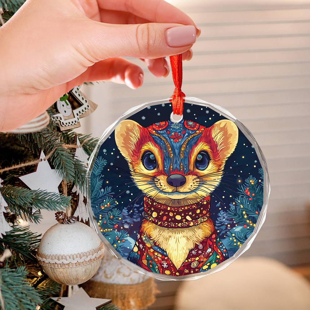 Beautiful Angus Weasel Christmas Night Design 1 Glass Ornament