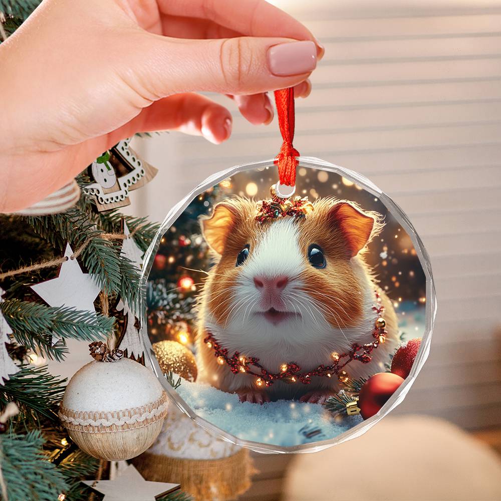 Beautiful Guinea Pig Christmas Night Design 1 Glass Ornament