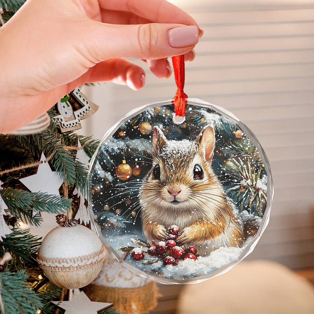 Beautiful Gerbil Christmas Night Design 2 Glass Ornament